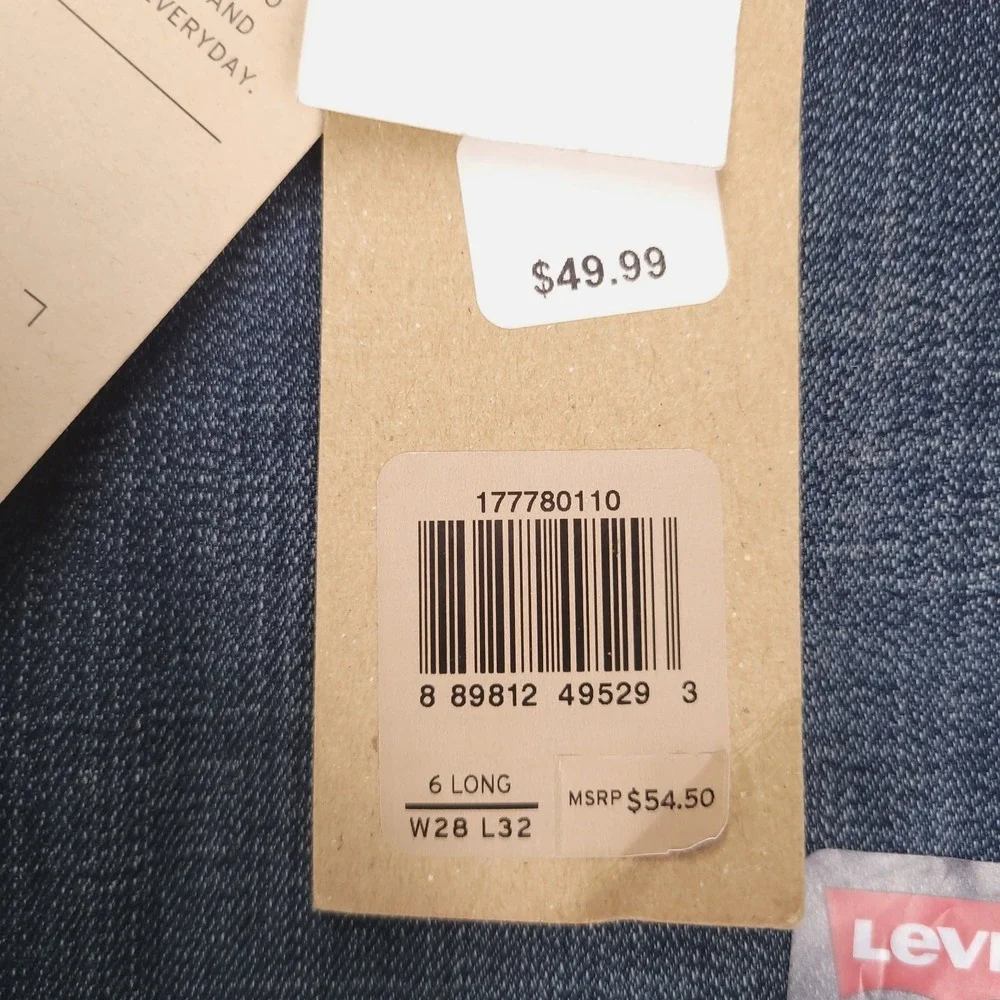 LEVIS 710 Jeans Size 28L 6 Long Super Skinny Mid Rise Dark Wash Denim NEW